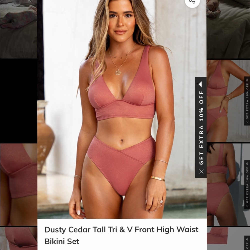 Dusty Cedar Tall Tri & V Front High Waist Bikini Set